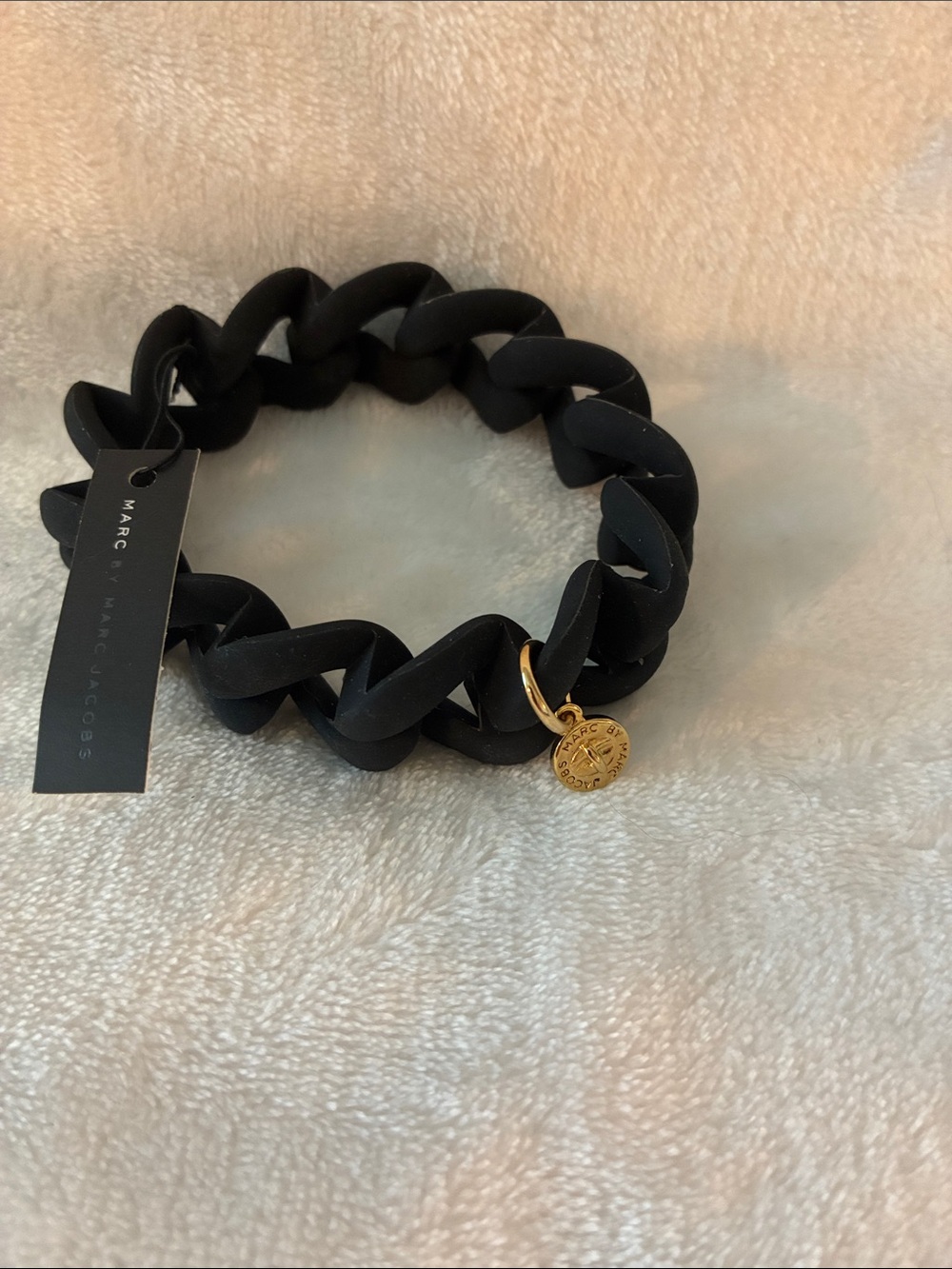 Marc by Marc Jacobs Black Chunky Chain Bracelet with Gold Logo Disc
